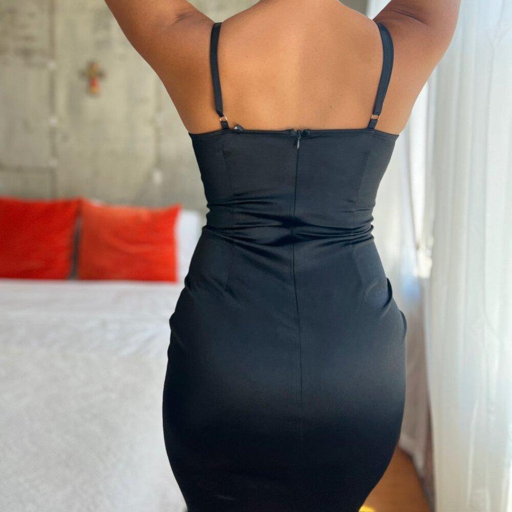 women's black satin bodycon dress